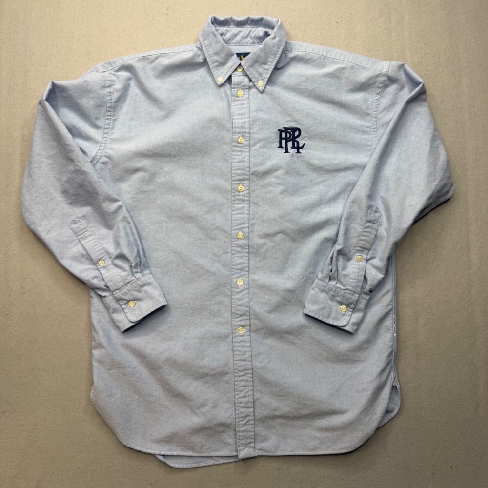 Ralph Lauren Boyfriend Fit Oxford Shirt Light Blue Cotton PRL Monogram Medium